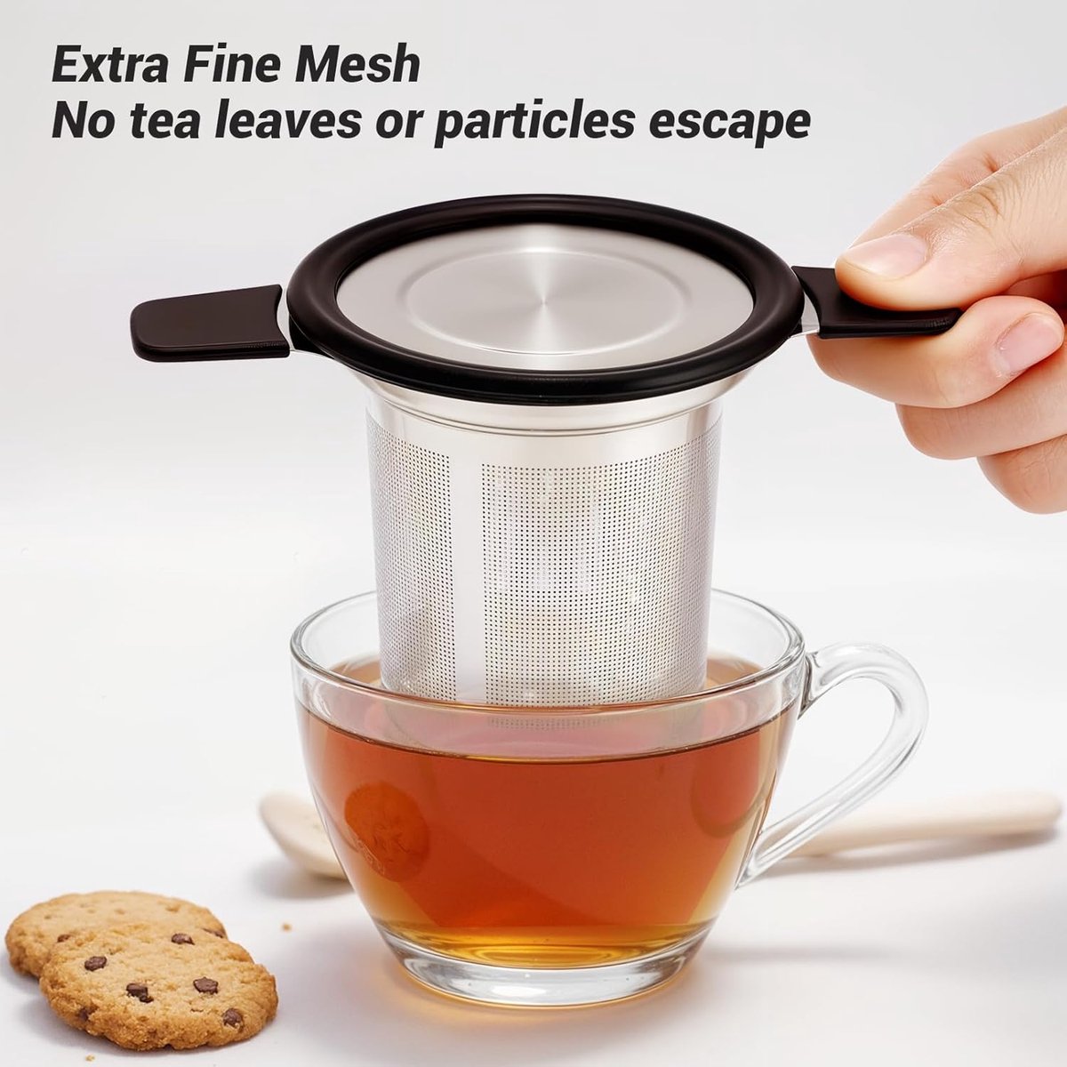 Stainless steel tea infuser - Fine strainer - Heat-resistant handle - For loose tea in teapots and mugs