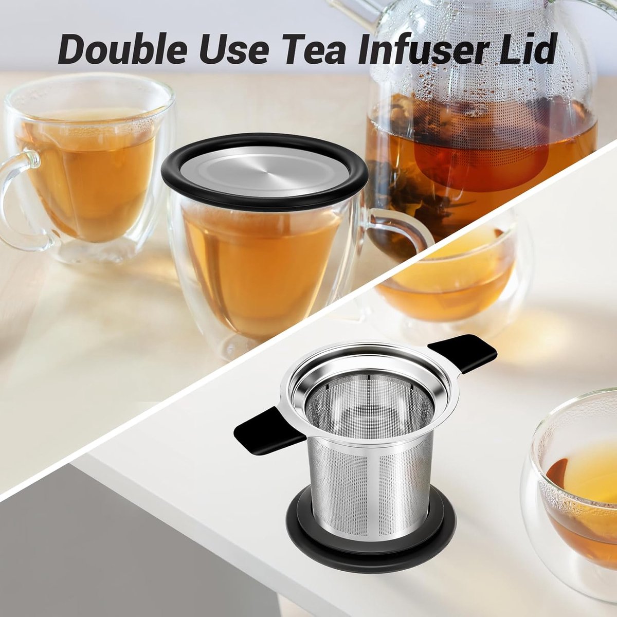 Stainless steel tea infuser - Fine strainer - Heat-resistant handle - For loose tea in teapots and mugs