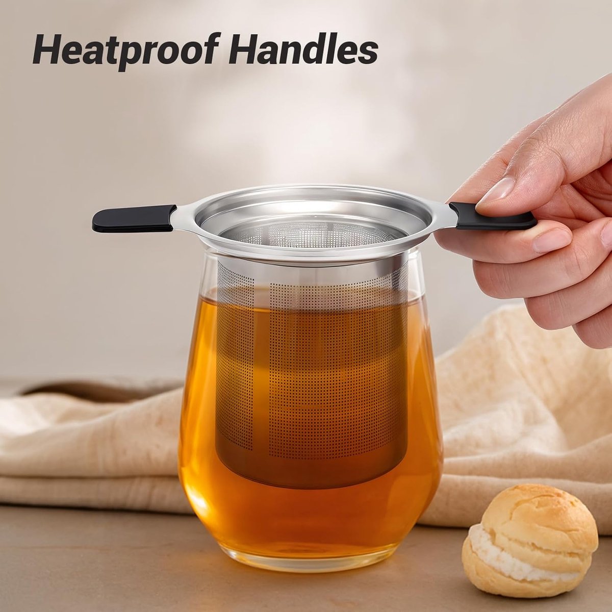 Stainless steel tea infuser - Fine strainer - Heat-resistant handle - For loose tea in teapots and mugs