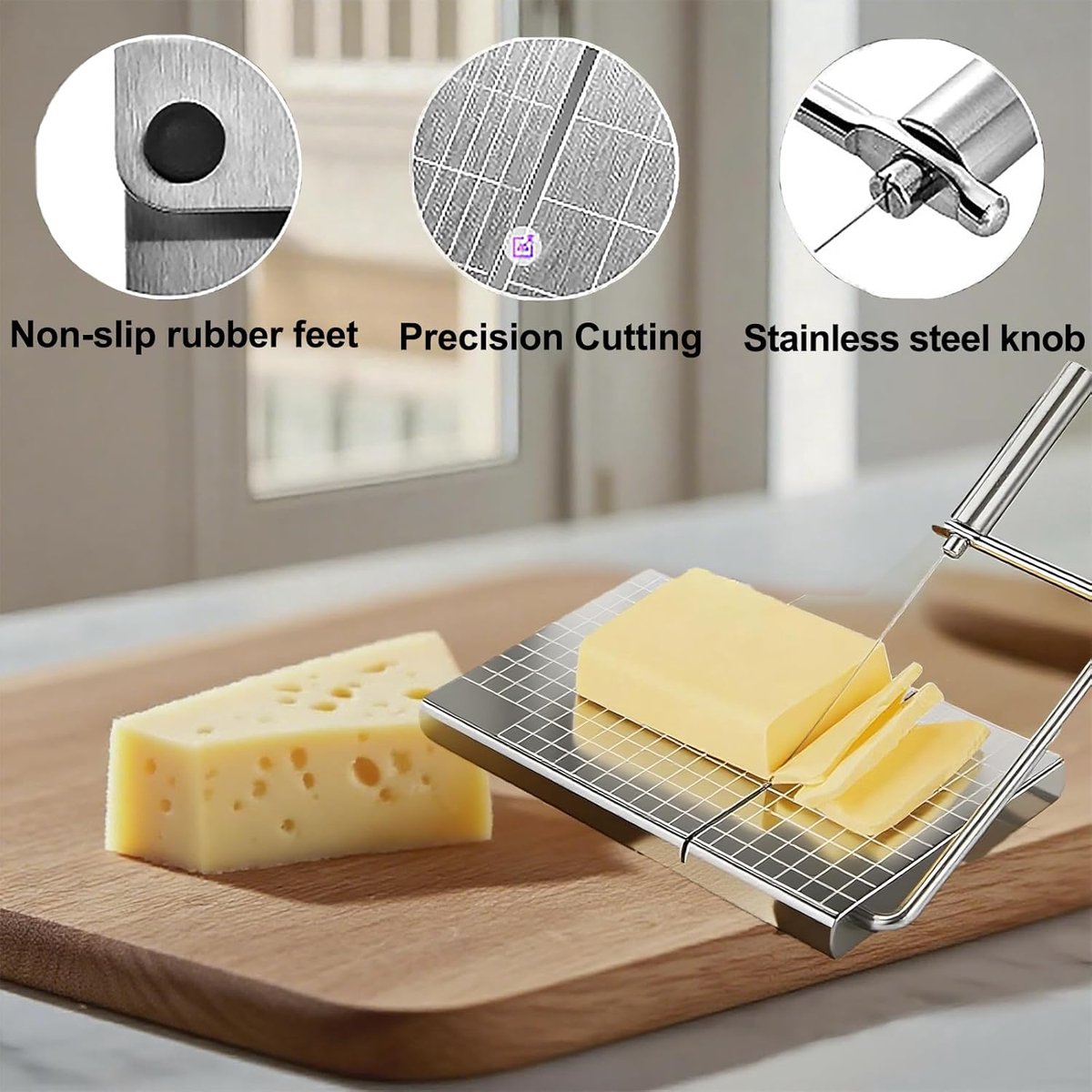 Cheese Slicer with Measuring Scale - 6 Interchangeable Blades - Precision Cutting - Dishwasher Safe - Cheese Lovers & Home Use