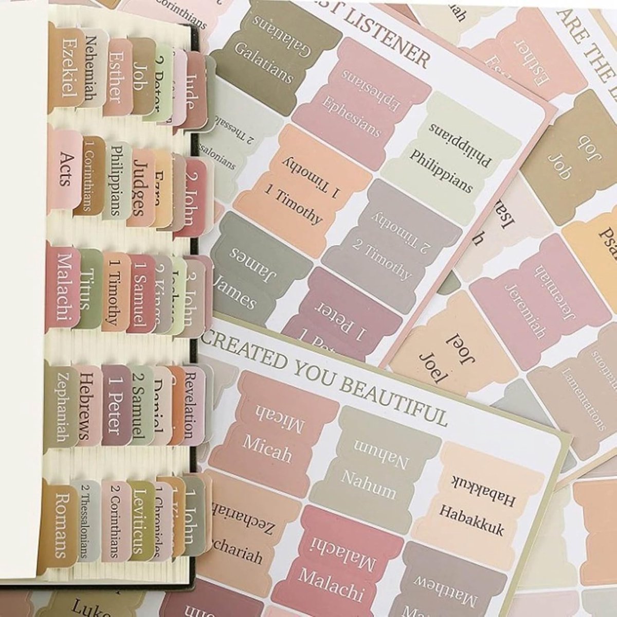Bible Index Tab Set (5 pieces, 75 stickers) - Removable and replaceable laminated tabs for easy navigation - Decorative Bible accessories for women and men - Christian gifts