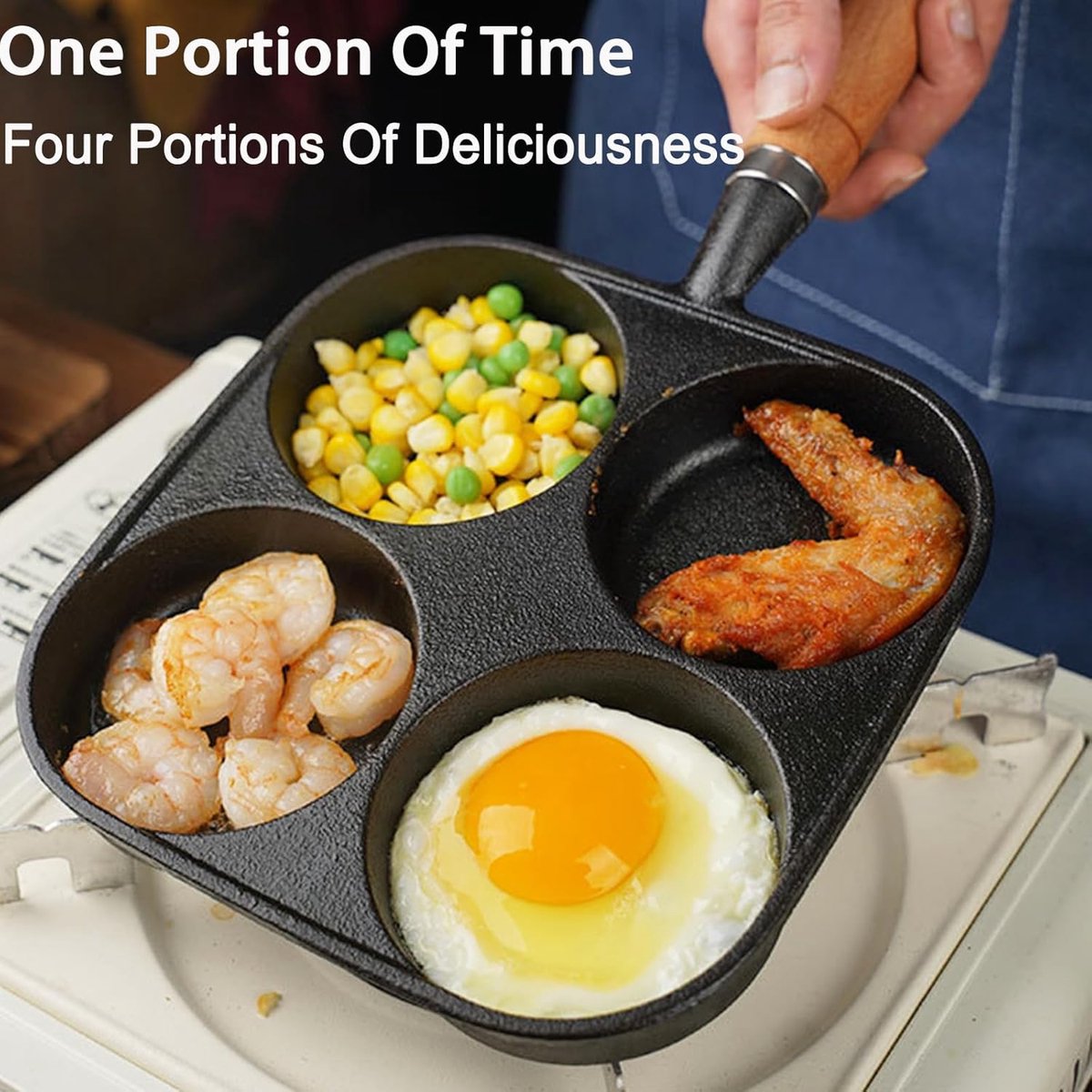 Four-pan 18 cm - Cast Iron - Natural Non-Stick Coating - For Eggs & Hamburgers