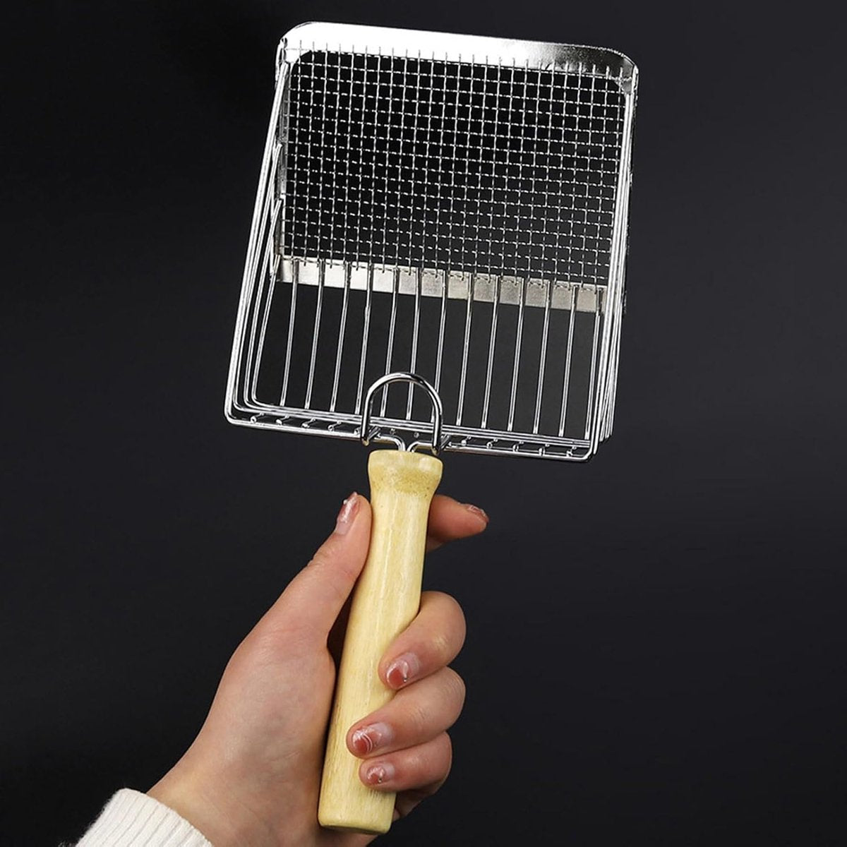 Stainless Steel Cat Litter Scoop with Wooden Handle - Two-in-One Function - Standard Included