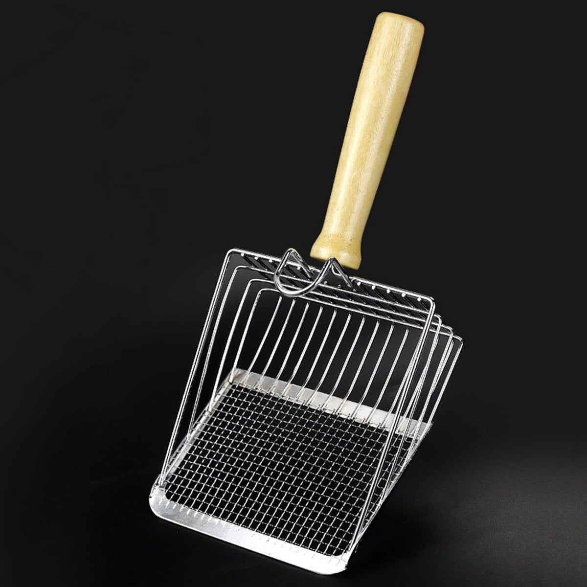 Stainless Steel Cat Litter Scoop with Wooden Handle - Two-in-One Function - Standard Included