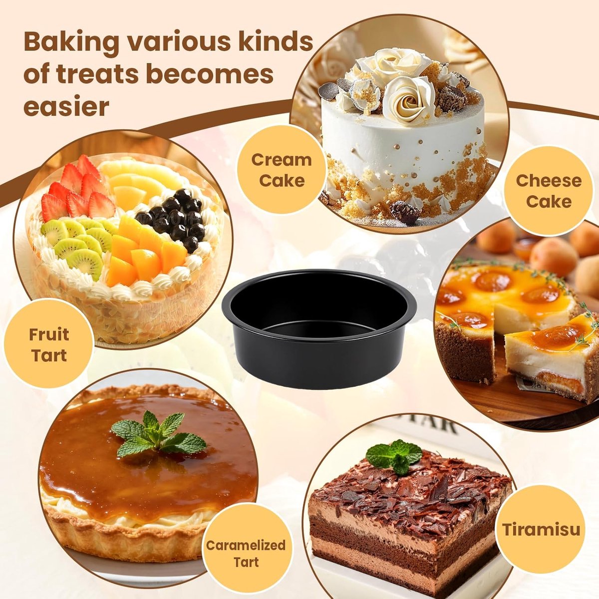Set of 1 20 cm round baking pan - non-stick carbon steel baking pans with 50 baking paper, dishwasher safe, durable for layer cakes, birthday and Christmas pastries