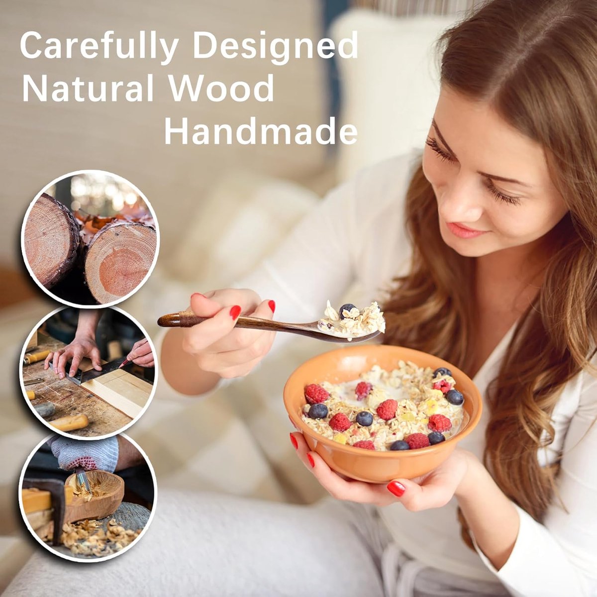 Wooden Spoons - 17cm Bamboo Spoons - Eco-friendly - Versatile Use - Perfect for Honey Jars & Jams (6-piece)