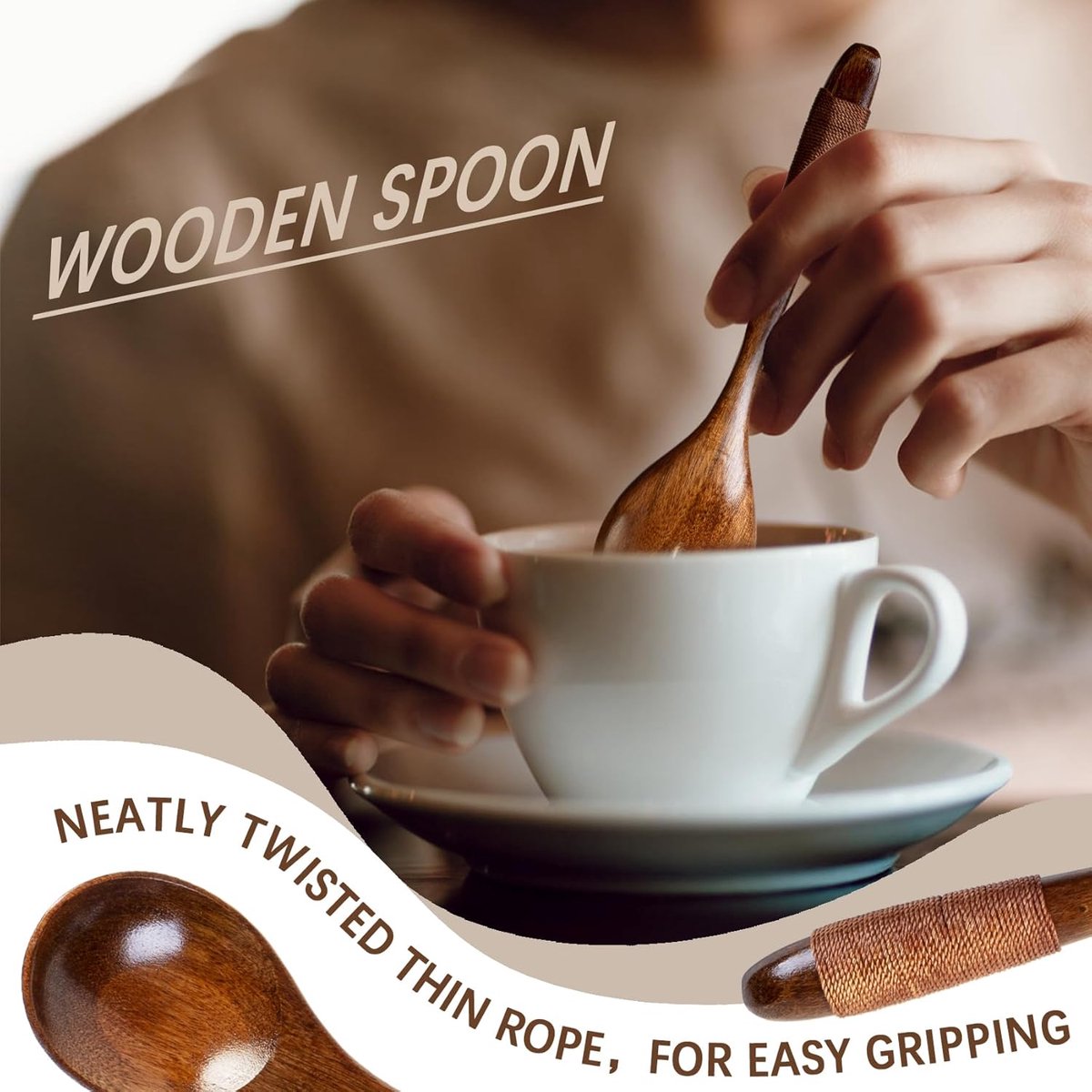 Wooden Spoons - 17cm Bamboo Spoons - Eco-friendly - Versatile Use - Perfect for Honey Jars & Jams (6-piece)