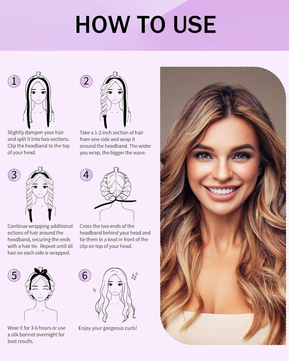 Heat-free hair curlers - Curling rollers - curling set - Blow-dry effect without heat overnight - Soft cap and sleepy bow design - Comfortable curls while you sleep for long hair - black
