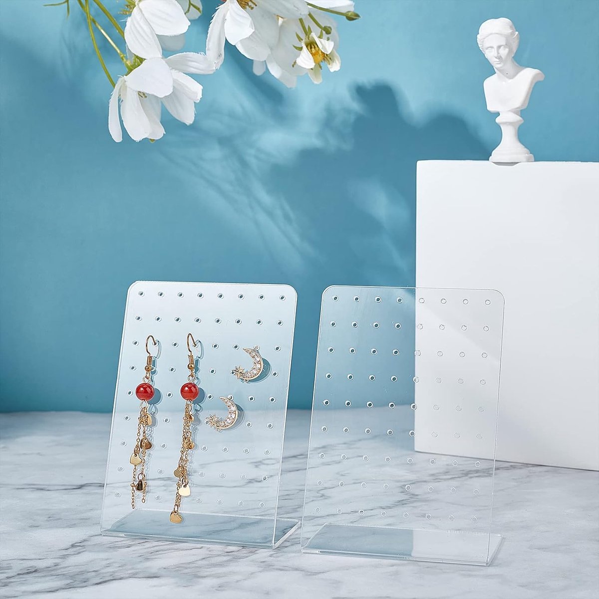 Acrylic Earring Holder - 4-Piece Set with 72 Compartments Earring Display Stand Retail Display Cabinet Earring Display Stand Personal Storage 3x2x4.5 inches