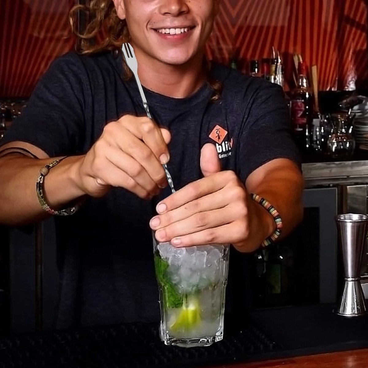 Cocktail Muddler & Stirrer - 25 cm 2-in-1 Bar Tool - Stainless Steel with Long Handle - For Mojitos and Fruit Drinks