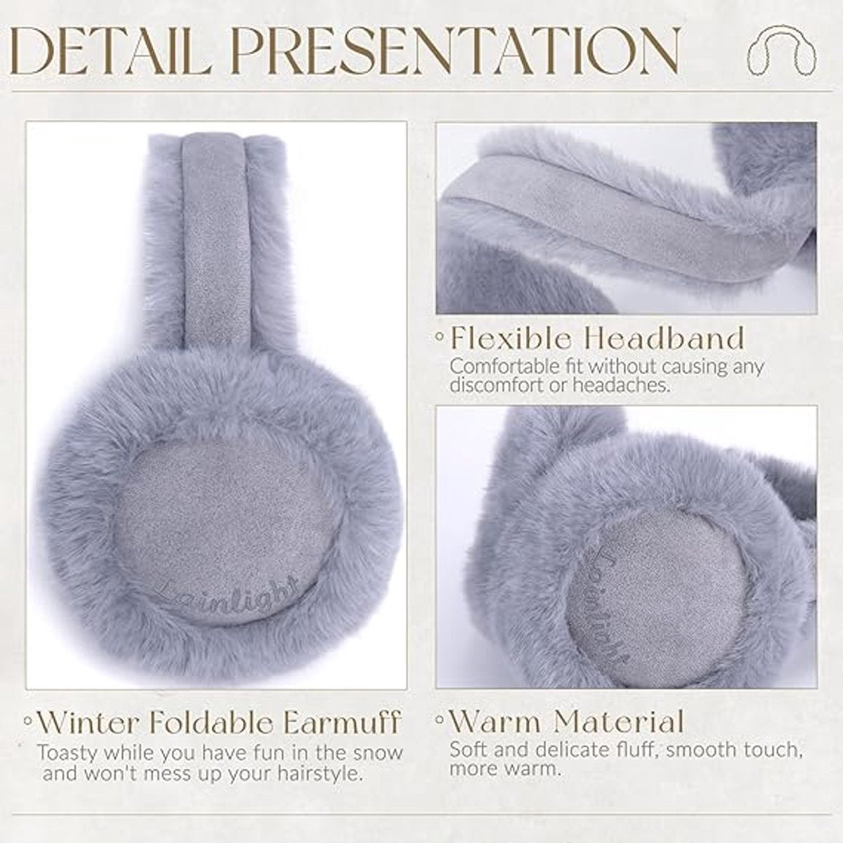 Warm earmuffs - Foldable, cute plush earmuffs - Soft and skin-friendly - Stylish and versatile - Protect your ears from the cold - grey