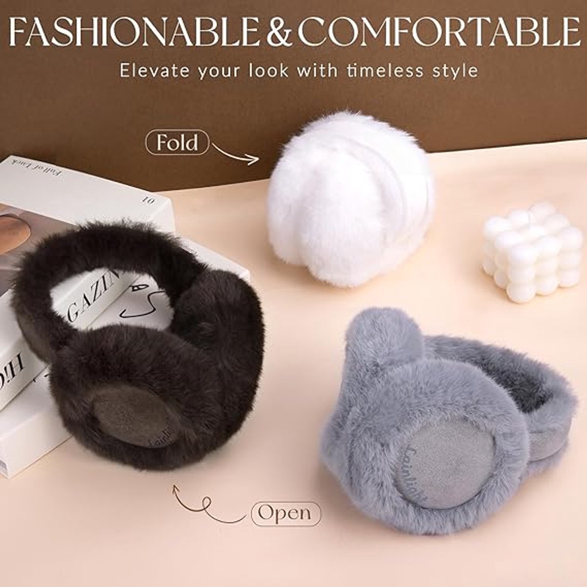 Warm earmuffs - Foldable, cute plush earmuffs - Soft and skin-friendly - Stylish and versatile - Protect your ears from the cold - grey