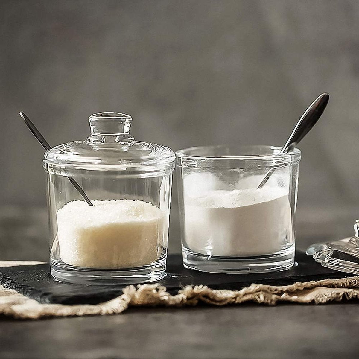 piece Classic clear glass sugar bowl with lid Serving spoon Salt shaker Pepper Storage jar Spice jar Dispenser container Sugar box Condiment Spice racks Home kitchen holder