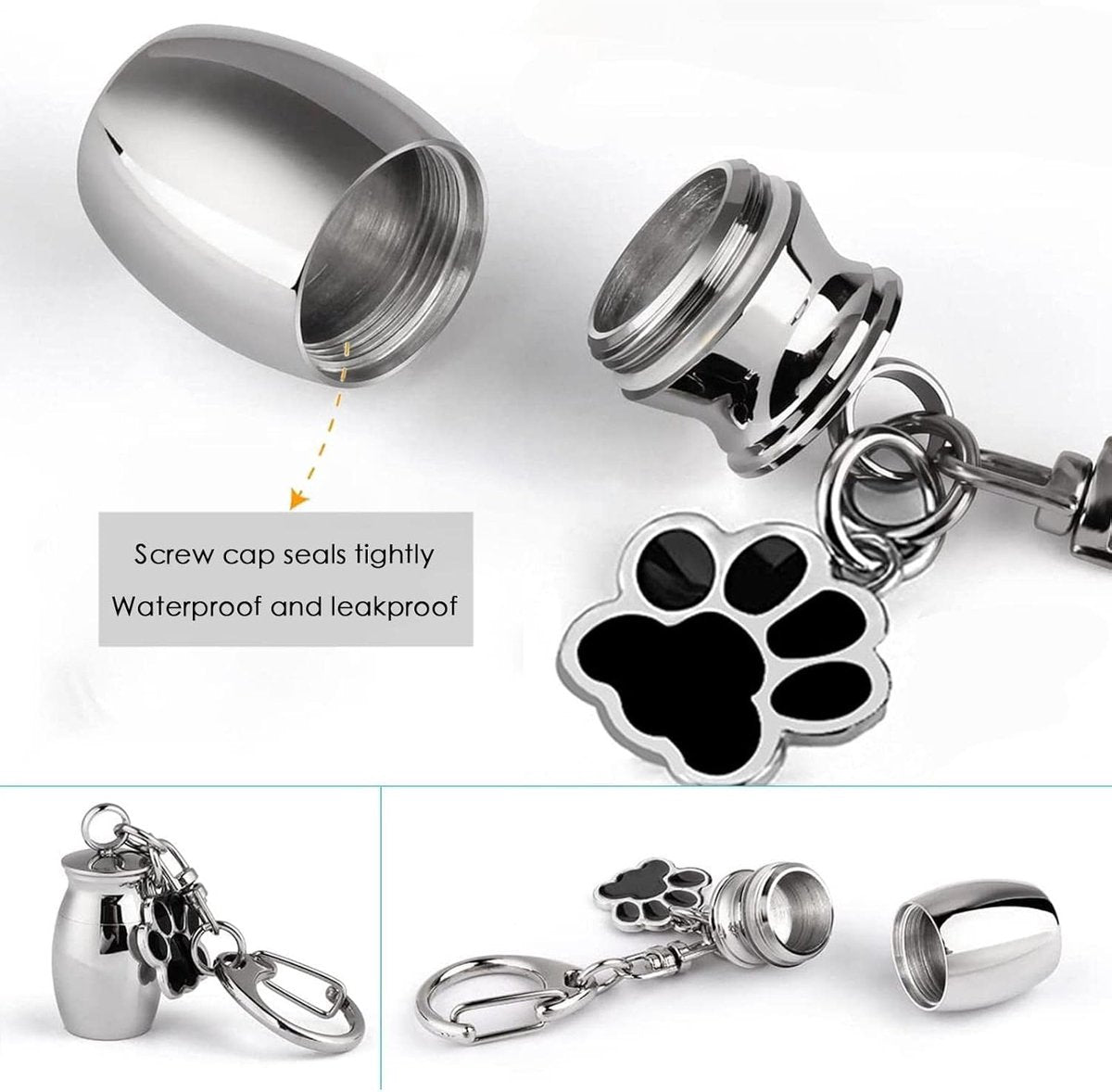 Pet Ash Keychain - Stainless Steel Paw - Waterproof - Ash Holder for Cats Dogs