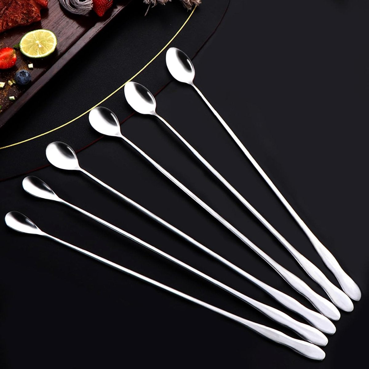 Coffee spoons - Iced tea spoons - Long-handled spoons - Stirring spoons for coffee, ice cream, and cocktails - Stainless steel stirrers - 32 cm dessert spoons (6-pack)