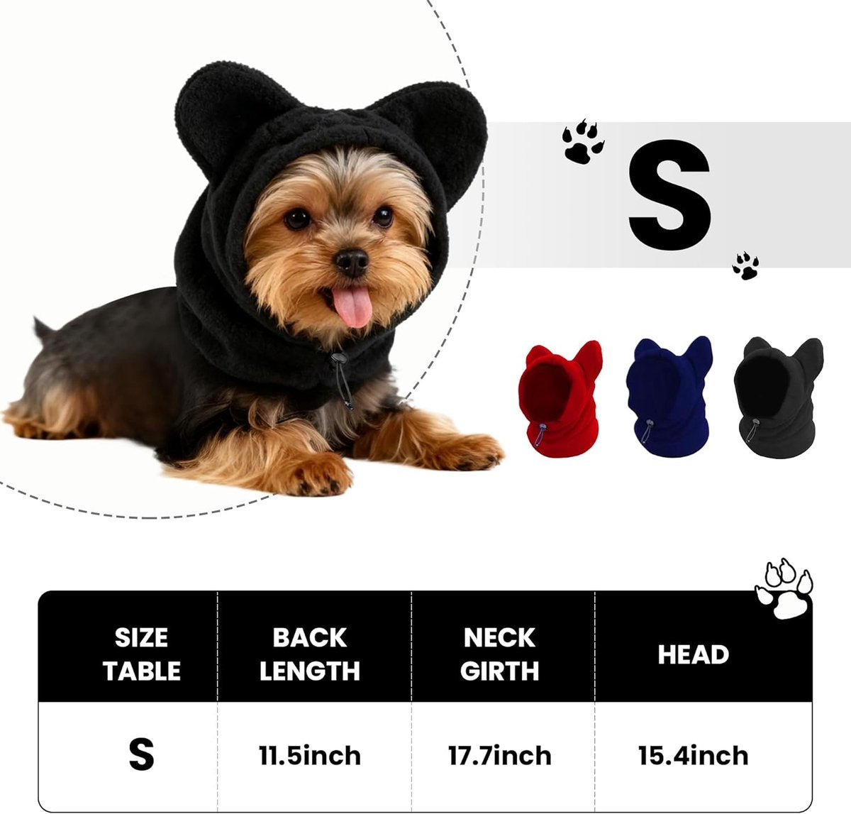 Dog emergency winter cone with ear protection, fleece neck warmer for dogs, (black, S)