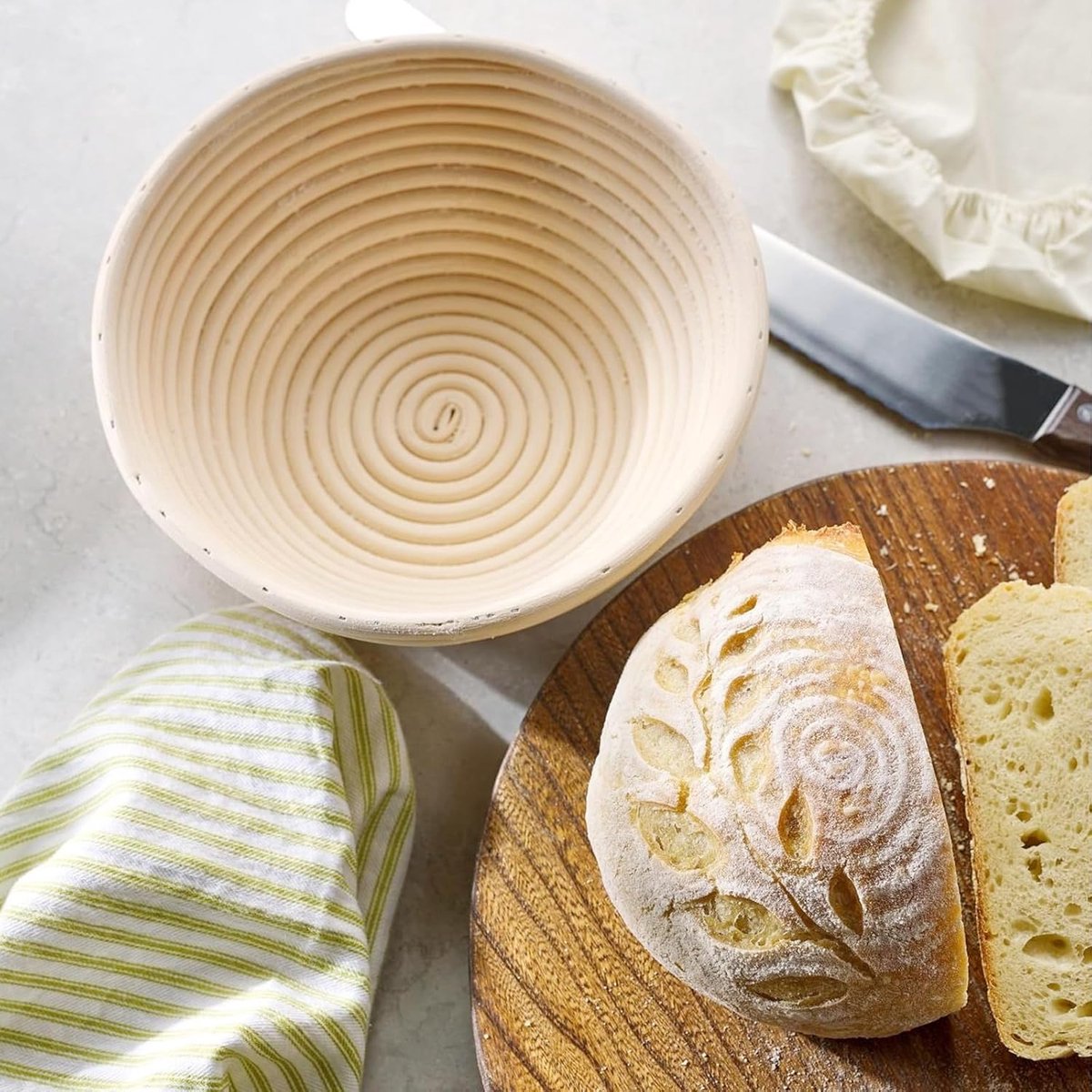 2-Pack Fermentation Basket - Bread Proofing Basket - 9 Inch Round Woven Basket - Includes Linen Lining - Handmade from Natural Reed