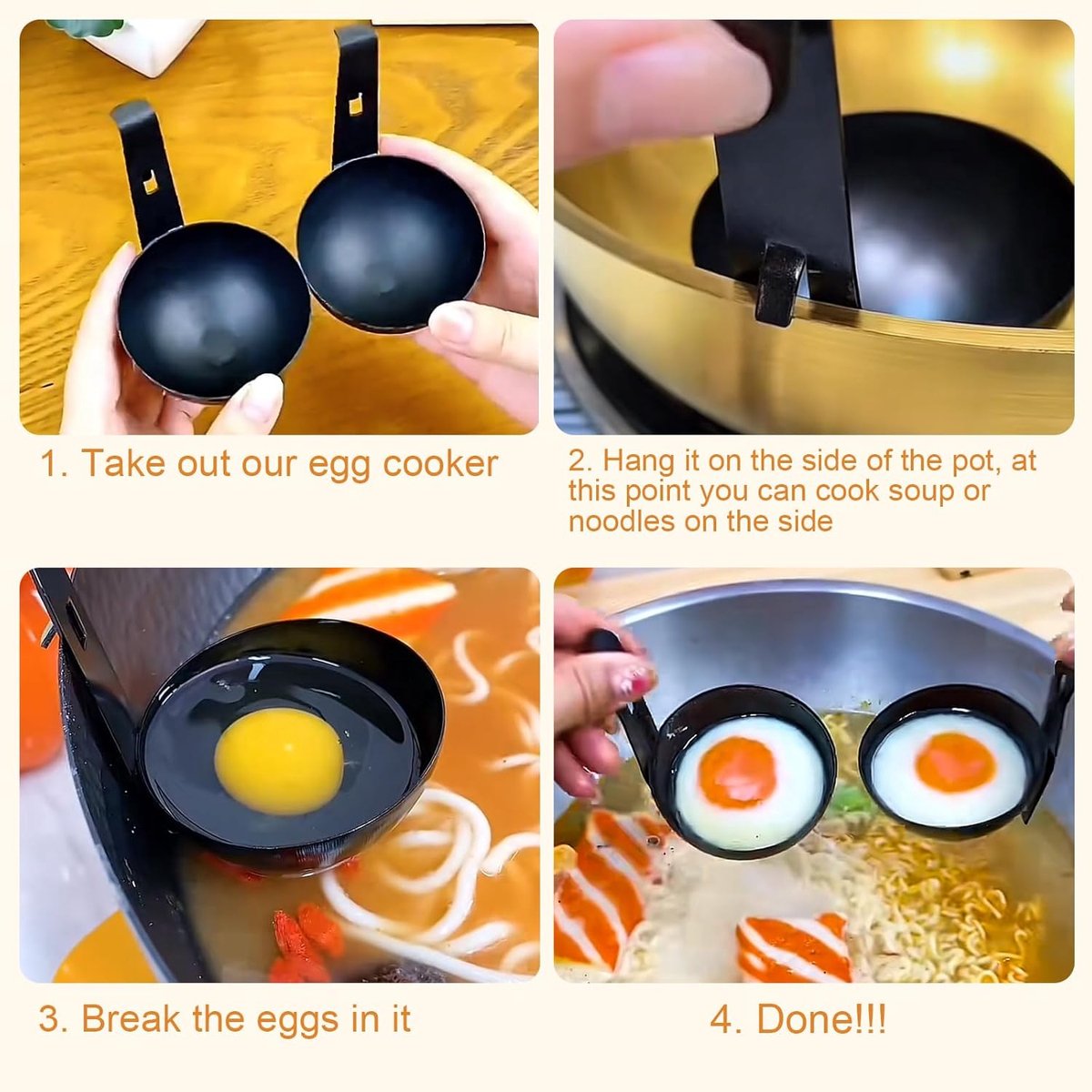 2-piece egg cooker - Stainless steel pan for poached eggs with hanging cups - Non-stick cookware for soft-boiled eggs and breakfast