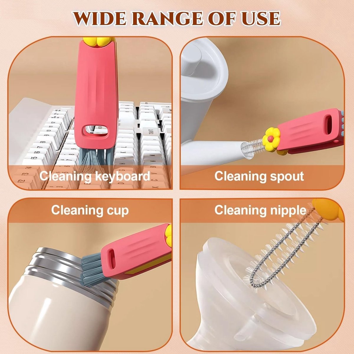 3-in-1 cleaning brush for cup lids, 3-in-1 multifunctional cleaning brush, portable bottle lid cleaner, tight spaces, cup, portable cup lid cleaner with brush, 3 pieces