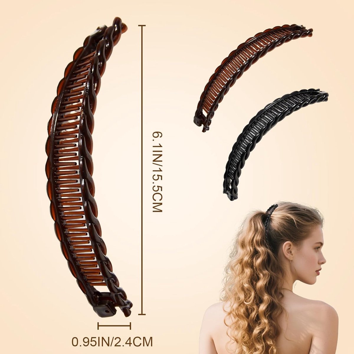 Banana hair clip - 2 banana hair combs - Double comb - Long hair clip - Fishtail hair clip - Suitable for women and girls