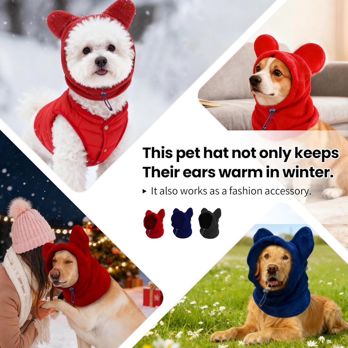 Dog emergency winter cone with ear protection, fleece neck warmer for dogs, (black, L)
