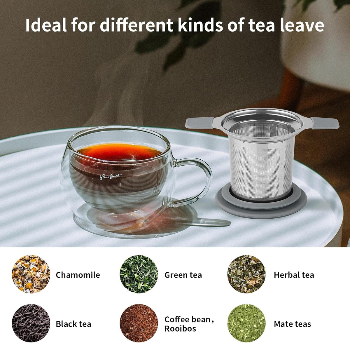 Tea infuser strainers - Stainless steel loose tea strainer with heat-resistant double handles - Extra fine mesh ball strainers - Diffuser holder filter for mugs