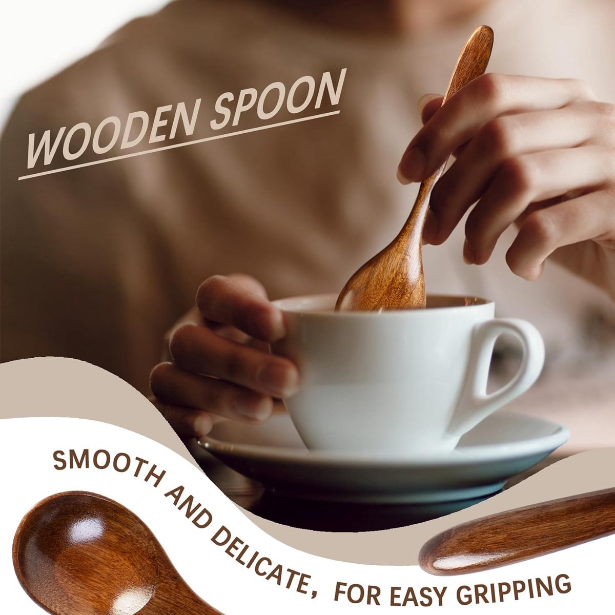 Wooden Spoons - 17cm Bamboo Spoons - Eco-friendly - Versatile Use - Perfect for Honey Jars & Jams (6-piece)