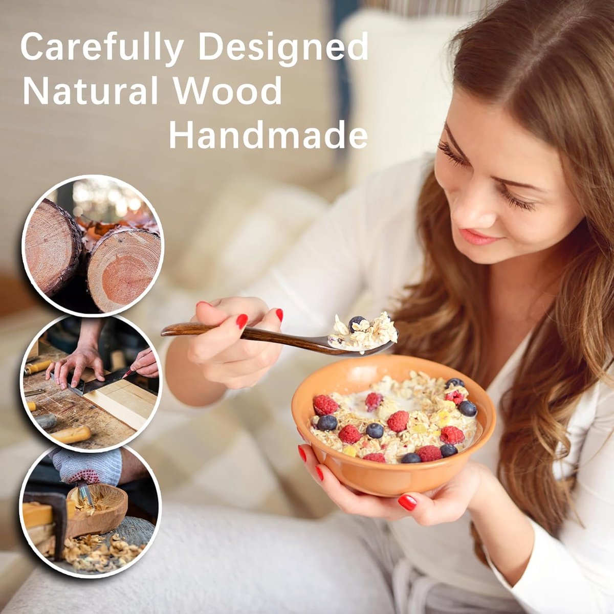 Wooden Spoons - 17cm Bamboo Spoons - Eco-friendly - Versatile Use - Perfect for Honey Jars & Jams (6-piece)