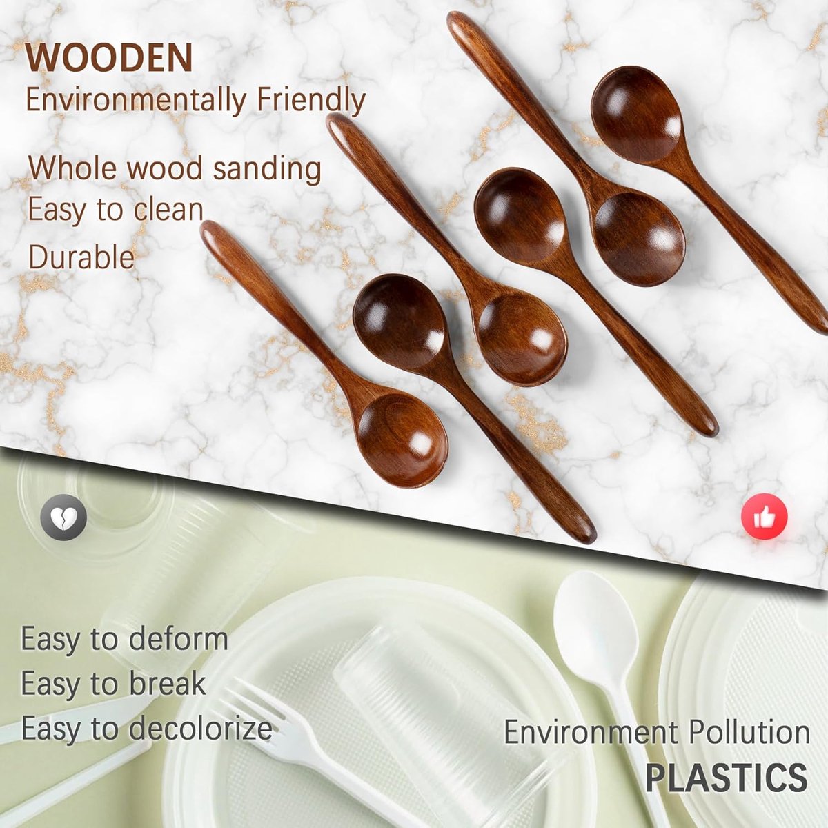 Wooden Spoons - 17cm Bamboo Spoons - Eco-friendly - Versatile Use - Perfect for Honey Jars & Jams (6-piece)