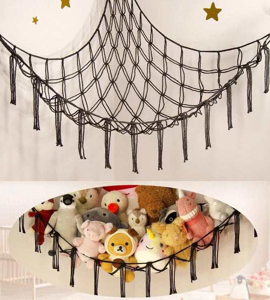 Toy storage hammock for stuffed animals - Storage space for teddy bears - Storage net for stuffed animals - Nursery decoration - black