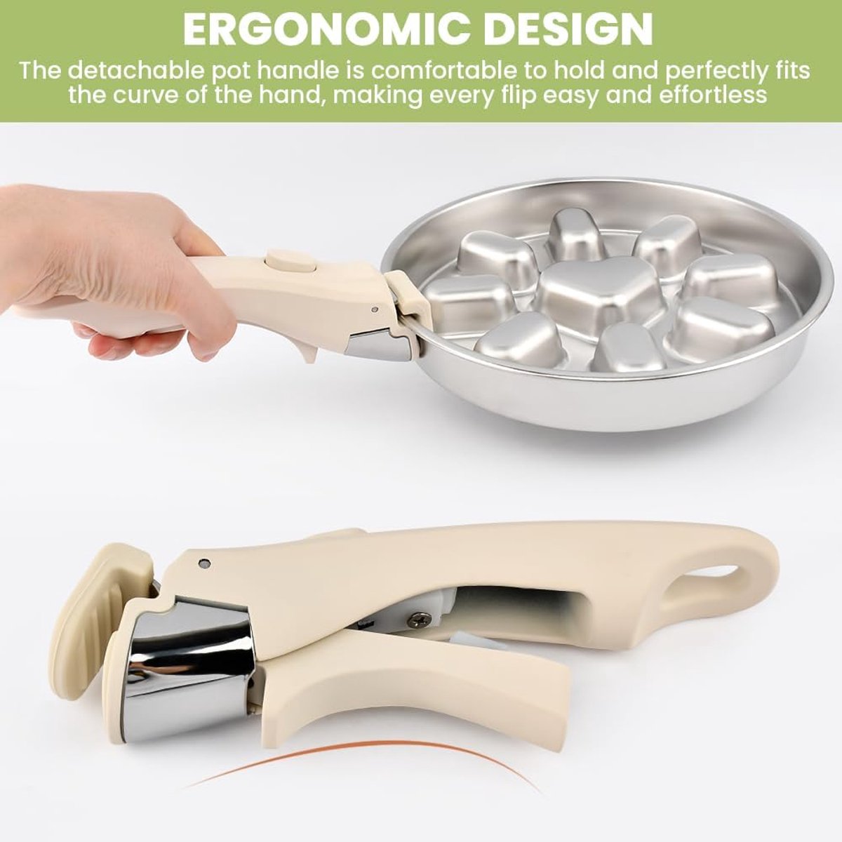 Detachable pan handle, detachable replacement handle for pots and pans, universal cream white pan handles, suitable for all cookware, heat-resistant and durable (cream white, size: 1 package)