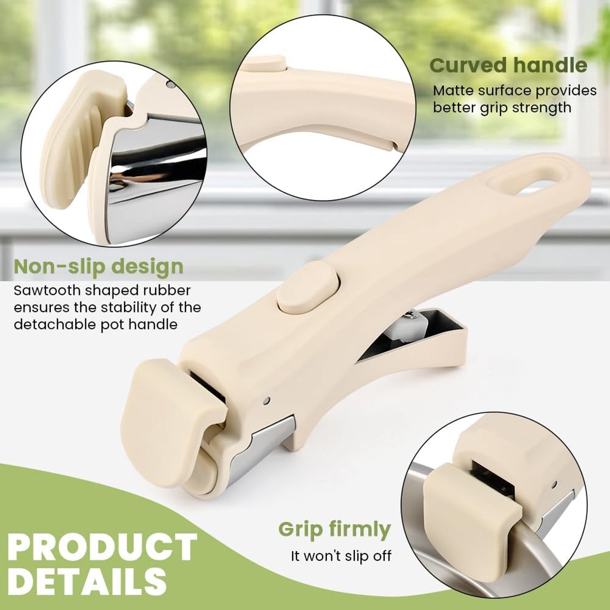 Detachable pan handle, detachable replacement handle for pots and pans, universal cream white pan handles, suitable for all cookware, heat-resistant and durable (cream white, size: 1 package)