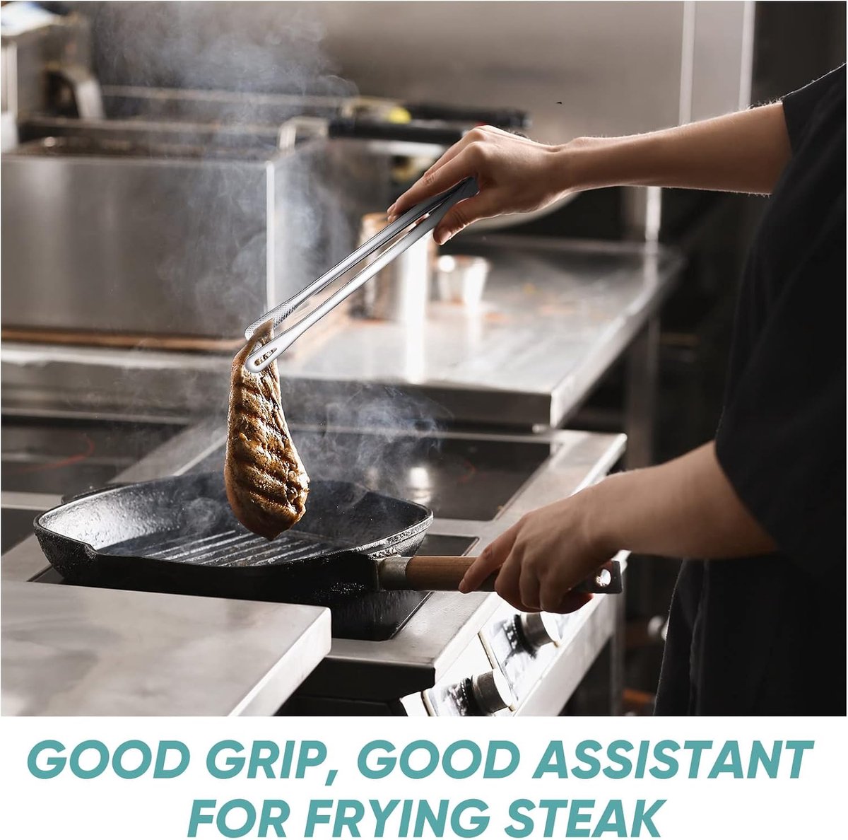 6 Stainless Steel Barbecue Tongs - 28 cm Korean & Japanese Model - Suitable for Grill, Steak, and Salad - Portable Kitchen and Outdoor Tongs Set