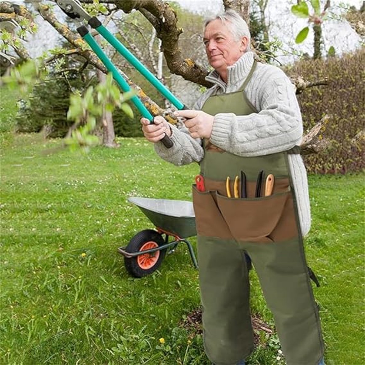 Garden Apron - Men's Apron - Picking Apron with Pockets - Waterproof - Adjustable, reinforced knees - Suitable for mowing lawns and grass.