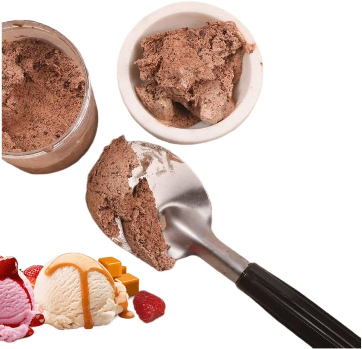 Robust ice cream scoop with non-slip handle - stainless steel ice cream scoop - perfect for scooping and serving hard frozen desserts.