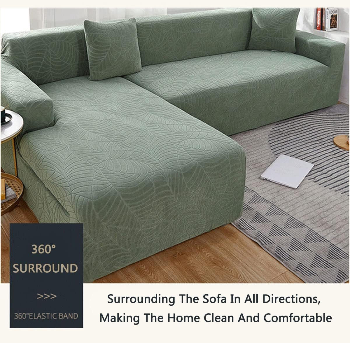 Waterproof sofa cover - Wine red jacquard leaf pattern - For 4-seater sofa (235-300 cm)