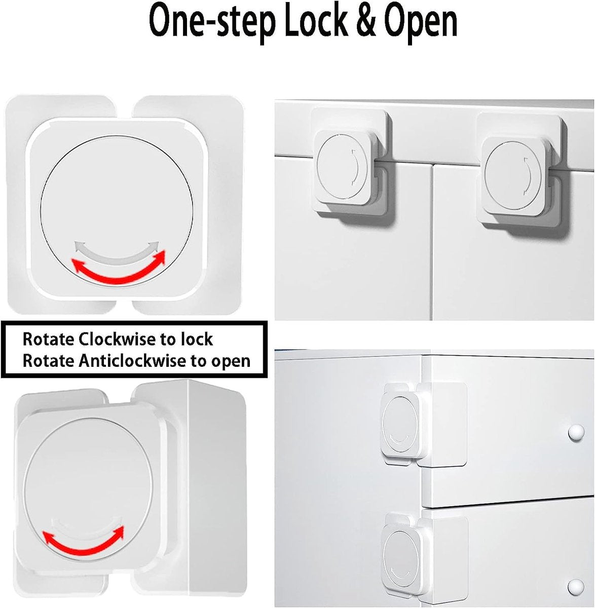 Child-safe cabinet locks - Child-safe locks for drawers and refrigerators - 3 easy-to-install units - 4 flush locks and 2 angled locks