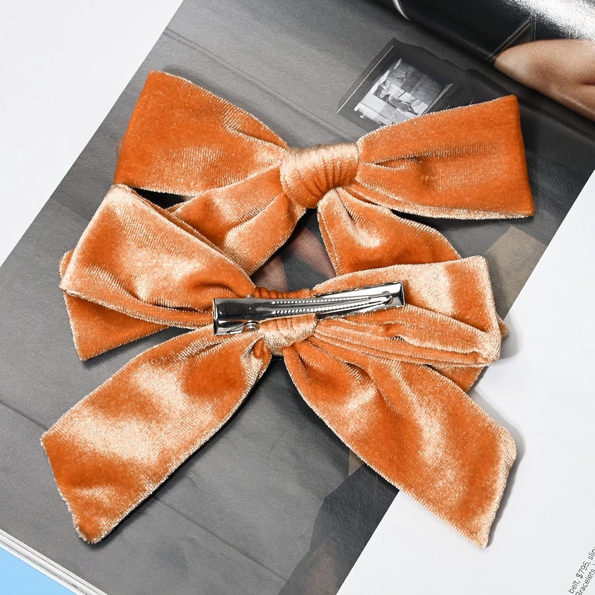 Hair Bows for Girls – 4.5 inch Velvet, Orange-Brown, Autumn/Winter