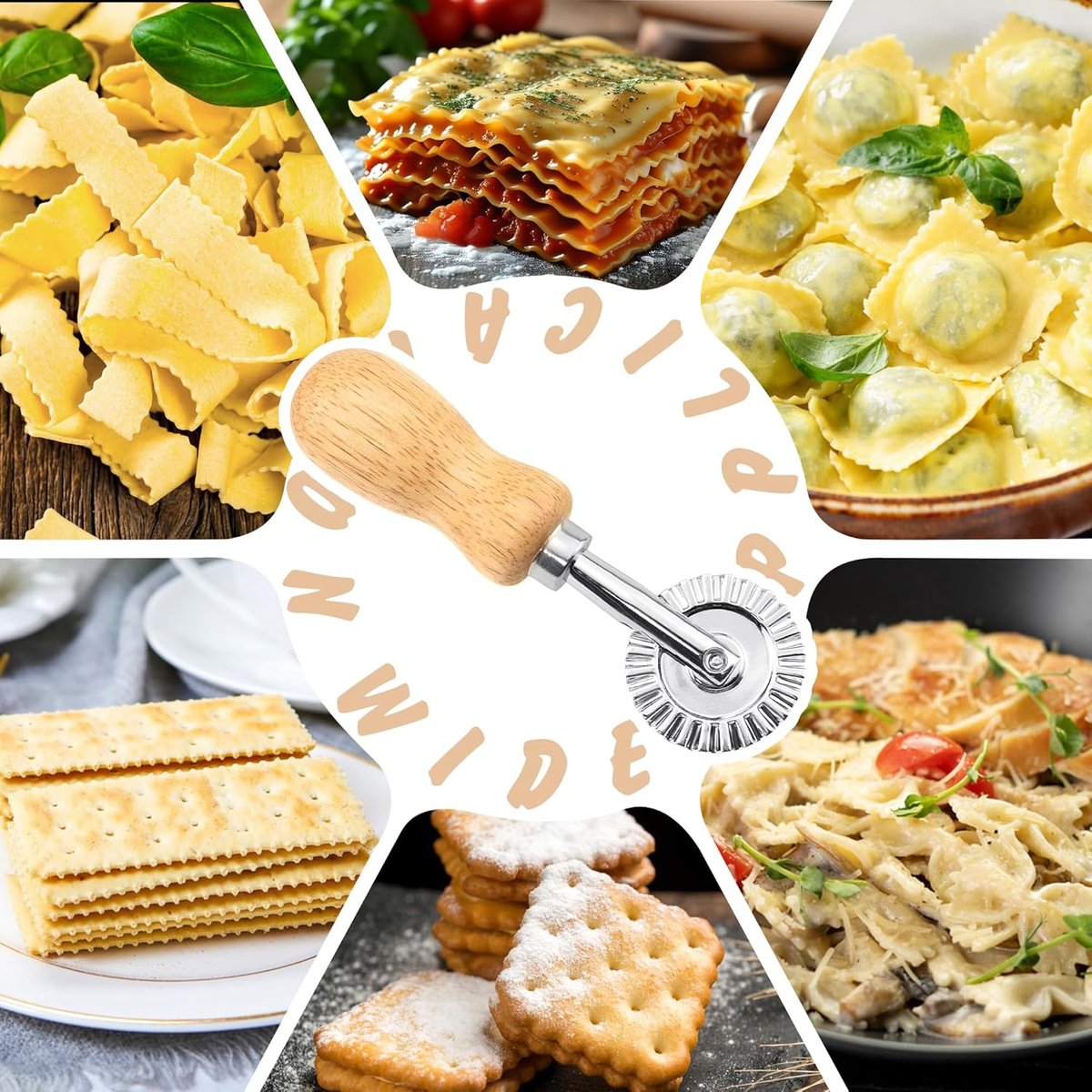 Noodle cutter - Wavy dough cutter - Sturdy and durable pasta cutting wheel - Wonton/dumpling edge shaper - Suitable for home kitchens - Diameter 3.8 cm