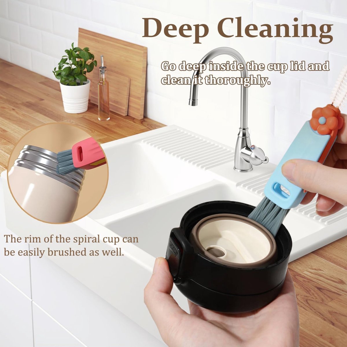 3-in-1 crevice brush for bottle caps - Multifunctional crevice brush for water bottle caps - Portable bottle cleaning brush - Household kitchen cleaning tool