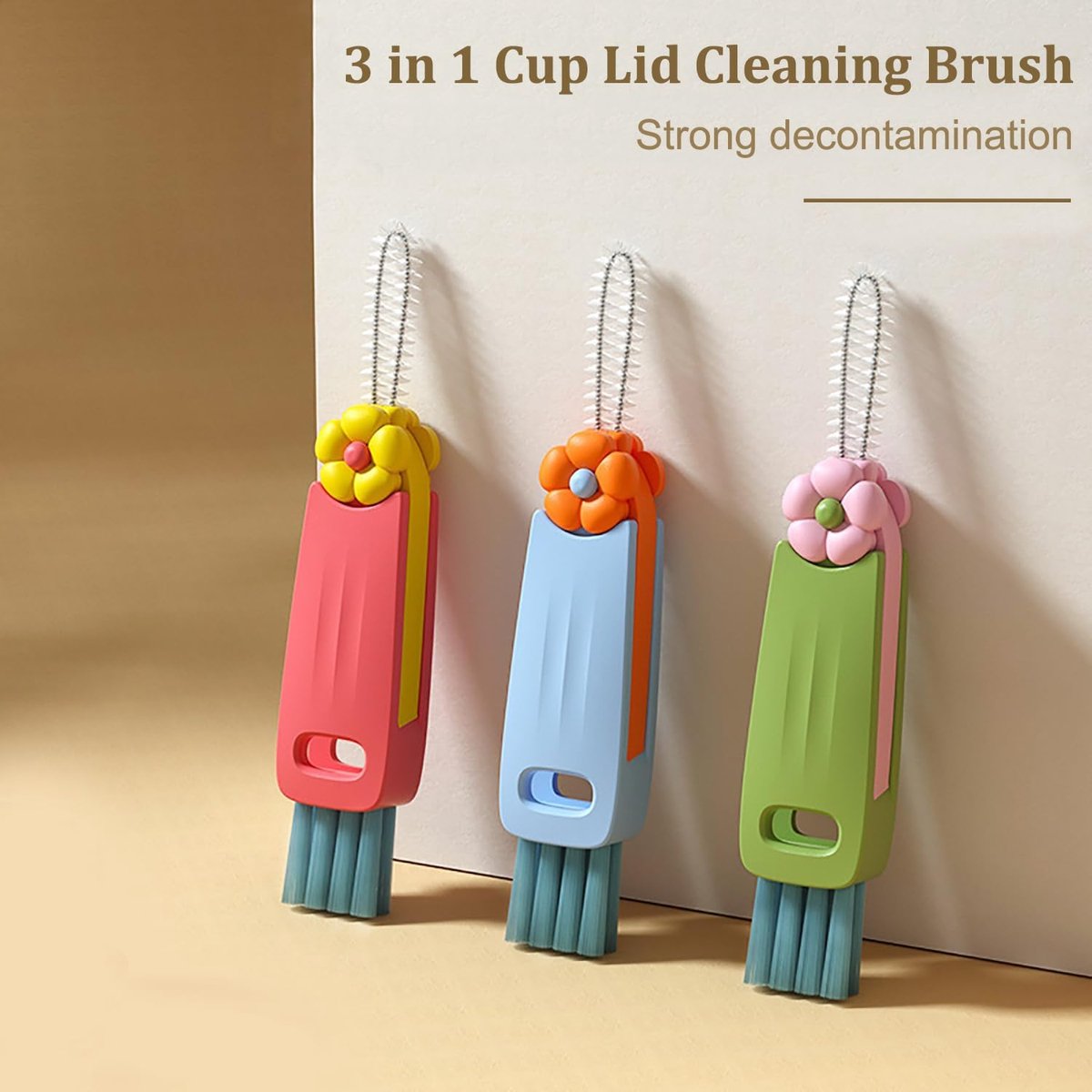 3-in-1 crevice brush for bottle caps - Multifunctional crevice brush for water bottle caps - Portable bottle cleaning brush - Household kitchen cleaning tool