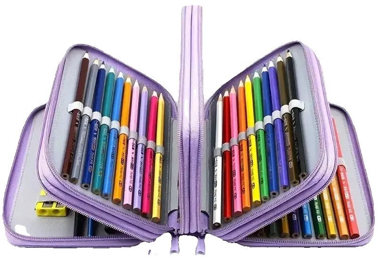 Pencil Case - Multifunctional pencil case with lid - 72 compartments, 4 layers, large capacity - Portable - Suitable for art and study - Durable pencil case with zipper - Purple