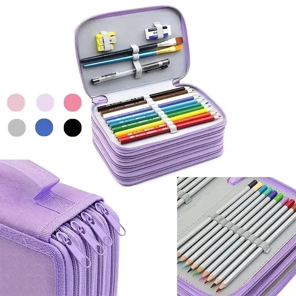 Pencil Case - Multifunctional pencil case with lid - 72 compartments, 4 layers, large capacity - Portable - Suitable for art and study - Durable pencil case with zipper - Purple