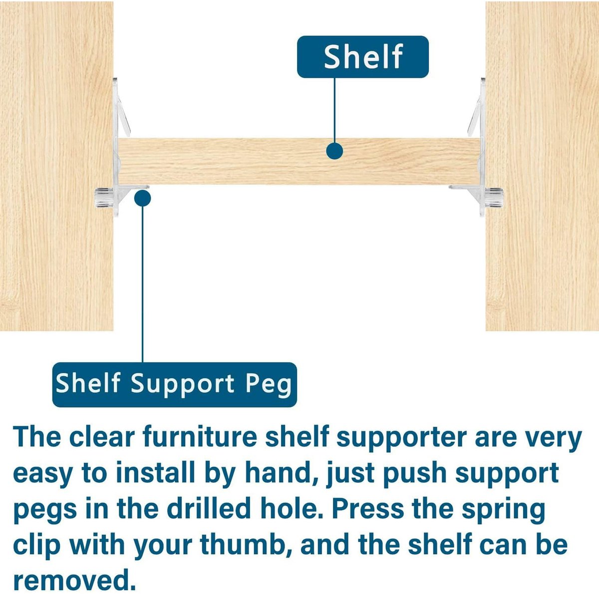 Support nails - 20 plastic shelf support nails with snap closure - 6 mm shelf nails - self-locking bracket clips - transparent shelf nails - suitable for kitchen cabinets, furniture, and bookshelves - 6 mm nails x 5/8 inch thick shelves