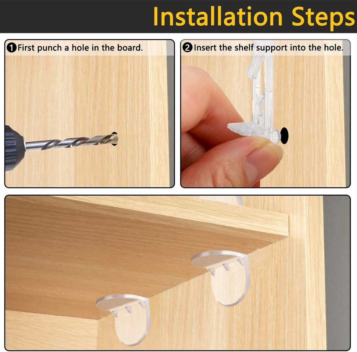 Support nails - 20 plastic shelf support nails with snap closure - 6 mm shelf nails - self-locking bracket clips - transparent shelf nails - suitable for kitchen cabinets, furniture, and bookshelves - 6 mm nails x 5/8 inch thick shelves