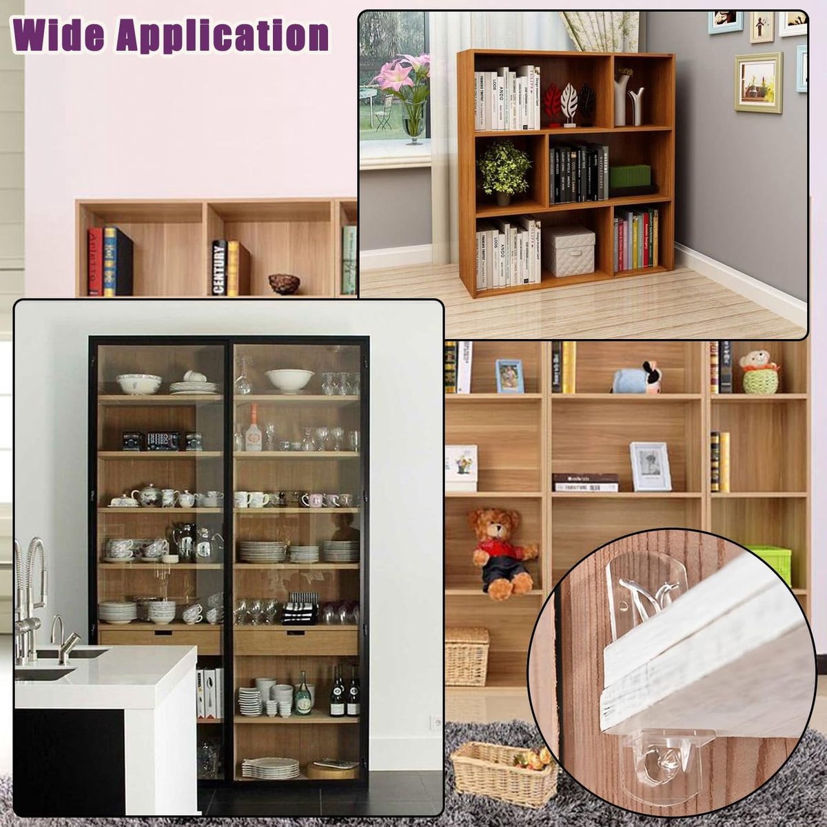 Support nails - 20 plastic shelf support nails with snap closure - 6 mm shelf nails - self-locking bracket clips - transparent shelf nails - suitable for kitchen cabinets, furniture, and bookshelves - 6 mm nails x 5/8 inch thick shelves