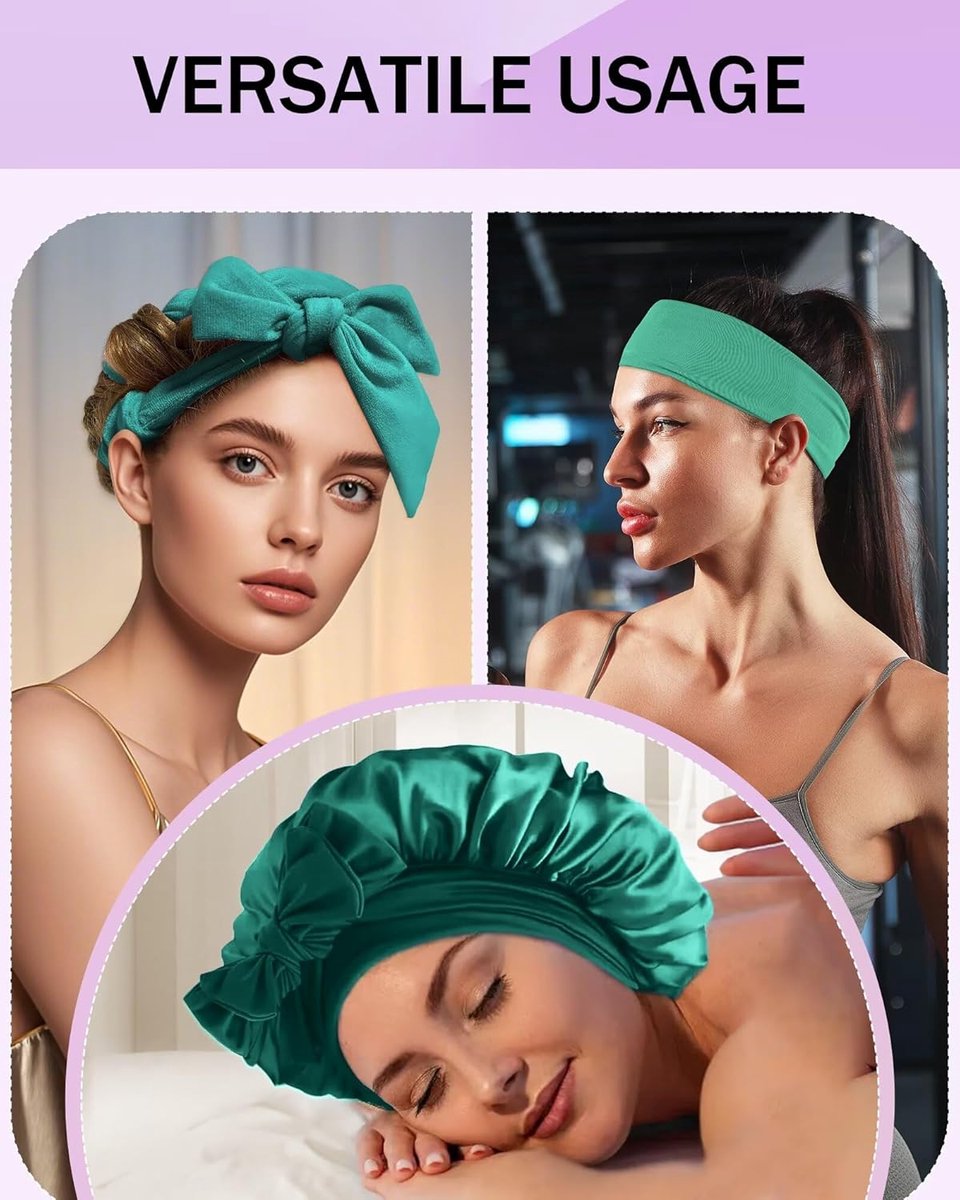 Heat-free hair curlers - Curling rollers - curling set - Blow-dry effect without heat overnight - Soft cap and sleepy bow design - Comfortable curls while you sleep for long hair - vegetable