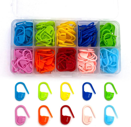Knitting marker buckles - 10 colors - Lockable marker buckles - Comes with storage box - Suitable for knitting, crocheting, or crafting (120 buckles)