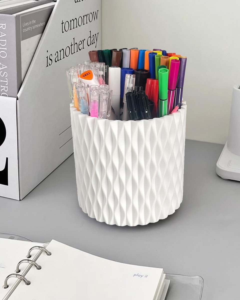 Pen Holder - Multifunctional - Makeup Brush Holder 5 Compartments - Aesthetic Design for Home Office Students - White