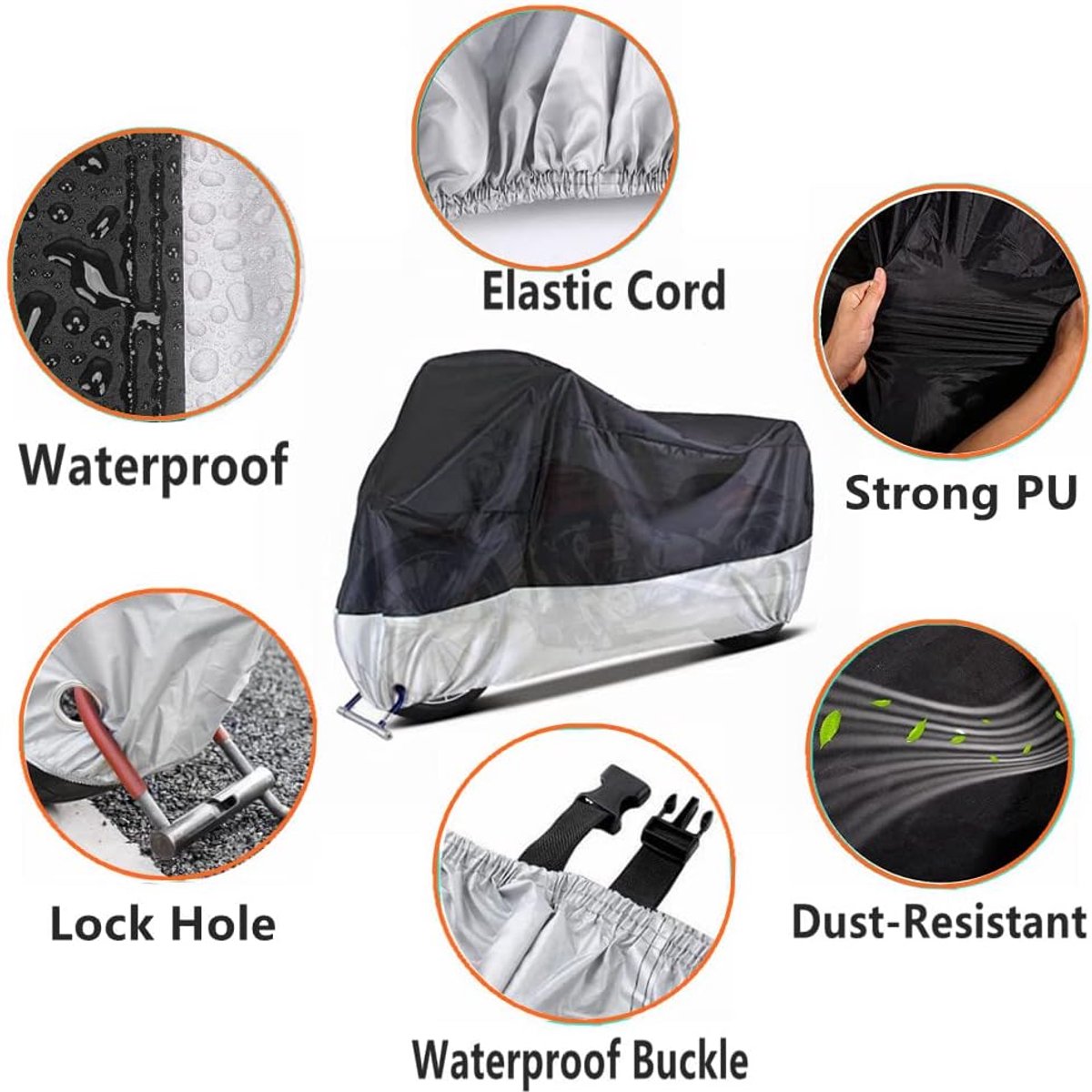 Motorcycle cover, Waterproof car cover with lock holes and storage bag, suitable for motorcycles up to 245 cm